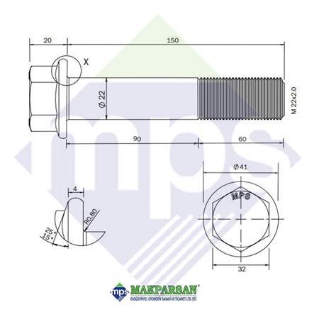 BUGİ KOL PERNO M22x2.0x150