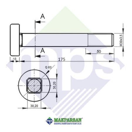 Z MAKAS PERNO KAFA DİBİ KARE M30x3.5/175 BP UYUMLU / 0334105050