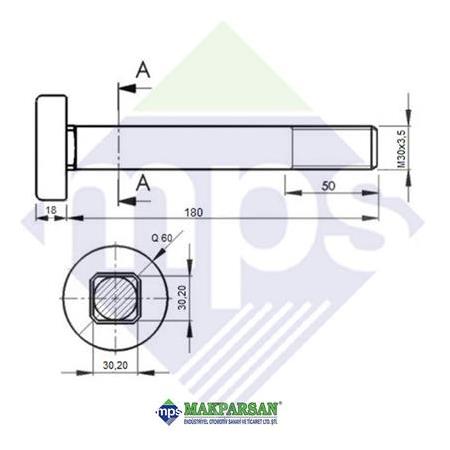Z MAKAS PERNO KAFA DİBİ KARE M30x3.5/180 BP UYUMLU / 0334105050