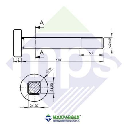 Z MAKAS PERNO KAFA DİBİ KARE M24x2.0/170 BP UYUMLU / 0334014200