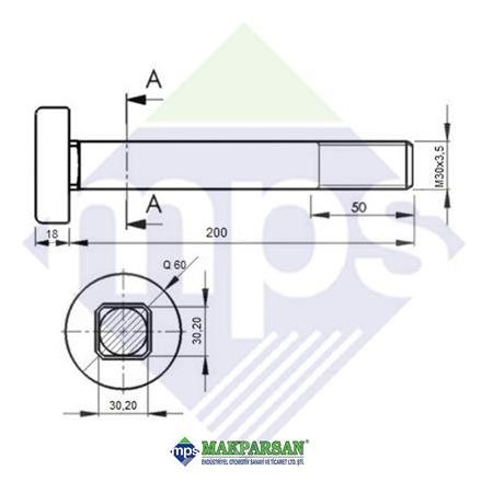 Z MAKAS PERNO KAFA DİBİ KARE M30x3.5/200 BP UYUMLU / 0334105030