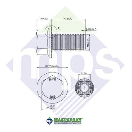 M14x1.5x30 ŞASİ CİVATASI FLANŞLI TIRTILLI TAM DİŞ 10.9 / 06028158911