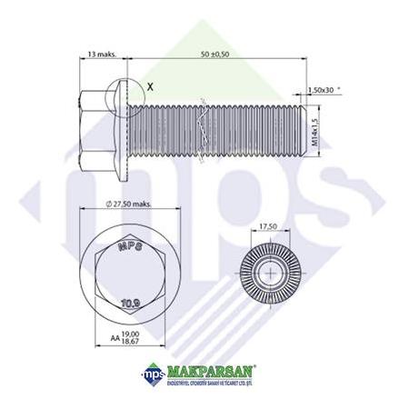 M14x1.5x50 ŞASİ CİVATASI FLANŞLI TIRTILLI TAM DİŞ 10.9 / 06028158915