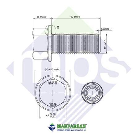 M16x1.5x40 ŞASİ CİVATASI FLANŞLI TIRTILLI TAM DİŞ 10.9 / 06028159013
