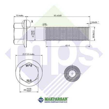M14x1.5x65 ŞASİ CİVATASI FLANŞLI TIRTILLI 10.9 / 06028158918