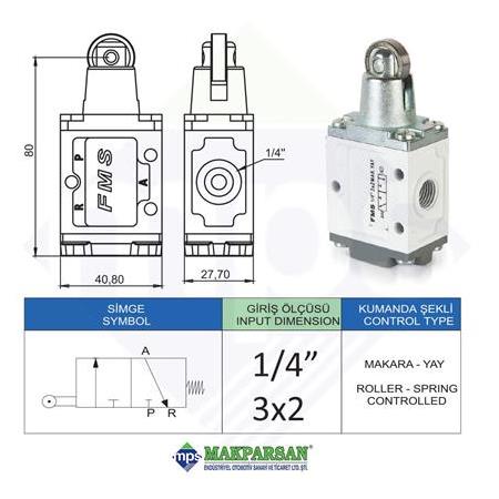 PNÖMATİK MAKARA YAY VALF 1/4" 3x2 FMS MARKA