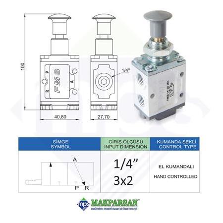 PNÖMATİK ÇEKMELİ VALF 1/4" 3x2 FMS MARKA