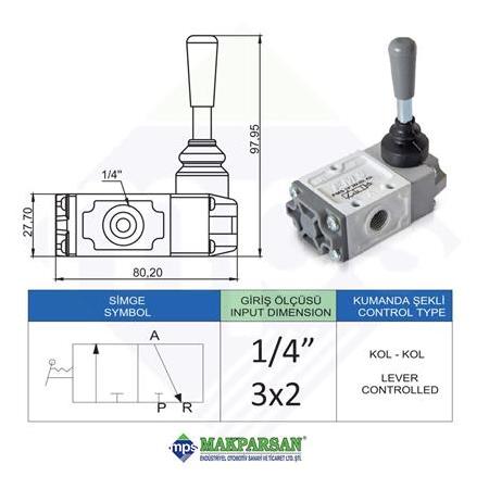 PNÖMATİK KOL-KOL VALF 1/4" 3x2 FMS MARKA