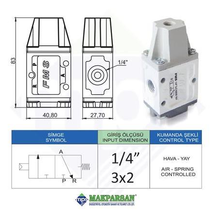 PNÖMATİK HAVA YAY VALF 1/4" 3x2 FMS MARKA