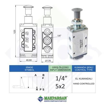 PNÖMATİK ÇEKMELİ VALF 1/4" 5x2 FMS MARKA