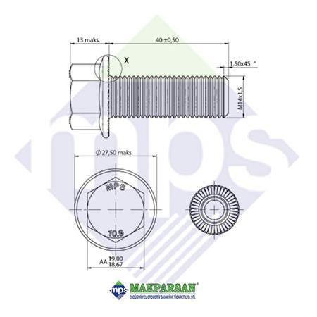 M14x1.5x40 ŞASİ CİVATASI FLANŞLI TIRTILLI TAM DİŞ 10.9 / 06028158913