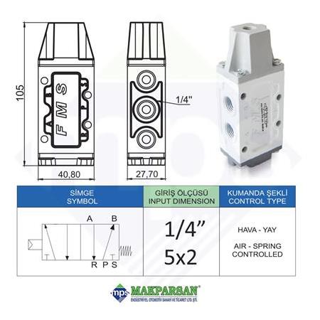 PNÖMATİK HAVA YAY VALF 1/4" 5x2 FMS MARKA