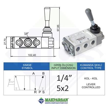 PNÖMATİK KOL-KOL VALF 1/4" 5x2 FMS MARKA